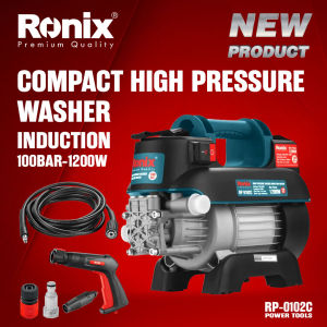 Ronix RP-0102C Compact (Induction) High-Pressure Washer 100Bar 1200W Motor with Auto-Stop System 5m High-Pressure PVC Hose Adjustable Nozzle (Self-Suction) Thermal Protection Ergonomic Design Professional Spray Gun Ideal for Household Cleaning Car