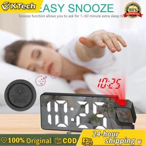 【Vktech】 Projection Alarm Clock USB Charger LED Mirror Digital Clock with Temperature Date Projection Digital Alarm Clock for Home Office