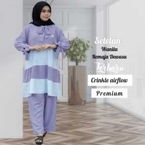 Setelan Wanita remaja Dewasa baju oneset umpak pelangi cringkel airflow terbaru