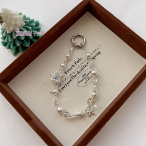 Christmas Light Luxury Style Crystal Beaded Phone Chain Alloy Bell Premium Zircon Car Keychain Chain