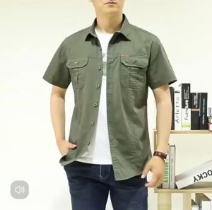 MenS Streetwear Casual Button Down Unload Cargo Shirt Short Sleeve Cotton Dress Shirts For Hiking Fishing Golf Polos Shirts