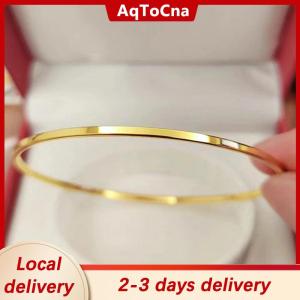 [COD] AqToCna Ship within 24 hours Titanium Steel Simple Plain Circle Thin Bangle For Women Vintage Bracelet Jewelry Pary Gift