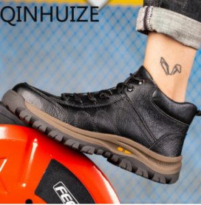QINHUIZE Work safety shoes mens welder shoes lightweight work shoes wear-resistant steel toe caps anti-smashing and anti-piercing safety boots