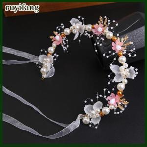 ruyifang ที่คาดผมใบไม้สีทองพวงมาลัยดอกไม้ที่คาดผมมุกชุดแต่งงานแบบยุโรปแสนหวานเครื่องประดับศีรษะเด็ก