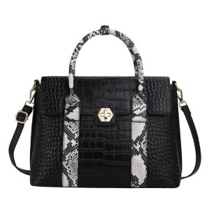 Aidrani Fashionable snake patterned womens large capacity handbag made of cowhide material black briefcase