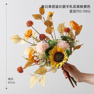 Artificial Sunflowers Bouquet Fall Fake Flower Bouquet with Sunflowers for Bridal Bouquets Wedding Centerpieces Fall Decor Party Table Gravesides Floral ArrangementsHome Decoration