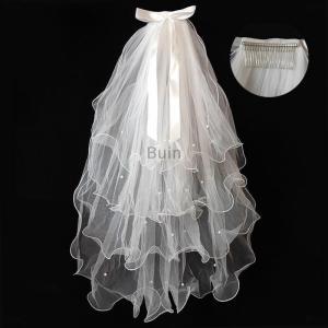 [COD] Buin Bridal Woman Luminous Tulle Long Bachelorette Party Wedding Veil Ribbon Edge With Bowknot For Wedding Party