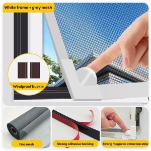 IUGA DIY Magnetic Window Screen with Frame Adjustable Size Anti Mosquito Net for Window