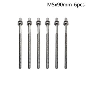 NAELIN 6Pcs Mạnh mẽ Thanh căng trống với máy giặt M5 Bu lông trục trống loại Vít siết chặt thùng trống Sửa chữa trống Jazz