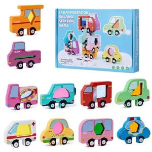 【SG Stock】Wooden Animal & Vehicle Balance Stacking Blocks Kids Shape Sorting Stack Toy