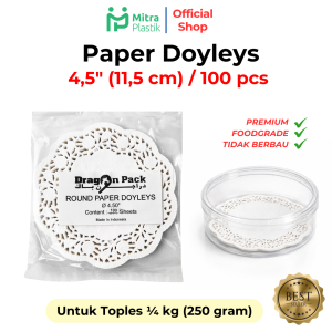 (isi 100 pcs) Paper Doyleys 4.5" Inch Kertas Doilies 11.5 cm Alas Toples 1/4 kg Renda Round White Dragon Pack
