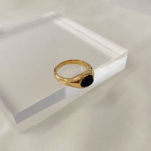 Black Onyx Stone Moonstone Gold Ring • Waterproof Non-Fade • 18K Gold Plated 316L Stainless Titanium Steel Rings For Women Women Couple RG350