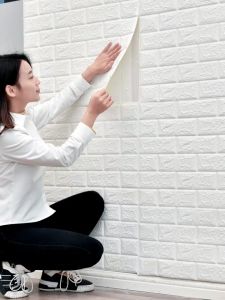 10PCS wallpaper 70CMX77CM 38cmx35cm 3D Foam Brick fashion self-adhesive wall sticker white color thick decorative waterproof fast simple wallpaper super thick for room living room home wall decor thick BHW