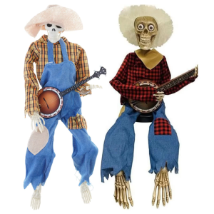Musical Halloween Decors Skeleton Banjo Ornament In Classical Grids Pattern Ideal For Themed Parties And Festival Home Decoration