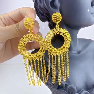[ Premium Selection ]24k Gold earrings Ethnic Style Retro gold Tassel Earrings Yunnan Miao Ethnic Personality Temperament Long Earrings
