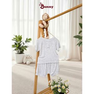 Bộ cộc cổ trụ bé trai Bunnybaby chất tăm Hàn mềm mịn size 3-24 tháng