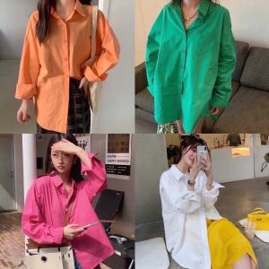 Kemeja Wanita Terang / Atasan Wanita Polos Lengan Panjang / Kemeja Wanita OOTD / Kemeja Wanita Style Korea / Shirt Wanita Full Color / Kemeja Wanita Kekinian 2021 Viral