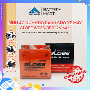 Bình ắc quy Globe WP5S-3BP 12V 6Ah dành cho xe Dream Đời Đầu Wave Taurus Mio Future Jupiter V/R  Đời Đầu Sirius Xăng Cơ