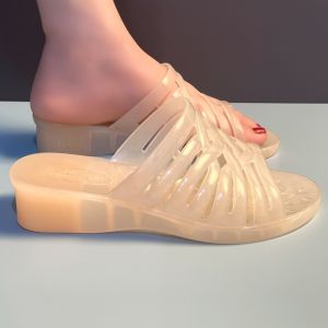 Free Shipping Vintage WomenS Slippers Simple Home Anti-Slip MomS Wedge Heel Closed-Toe Sandals Height-Increasing Lightweight GrannyS Slide Sandals