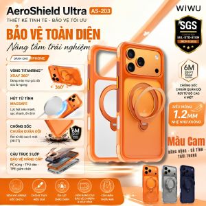 Ốp lưng TitanRing™ 360 Armor chống sốc 6M từ tính cho iPhone 17 Pro Max hiệu WIWU AeroShield Ultra AS-203 iRing Xoay 360° - Lưng Nhám Chống Vân Tay Chân Đế Xoay Cấu trúc bảo vệ 3 lớp Viền bảo vệ camera và màn hình