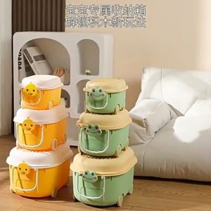 Cute Cartoon Toy Storage Box Moveable with Wheels & Lid/ Portable Kids Organizer Bin/ Bekas Simpanan Mainan Budak