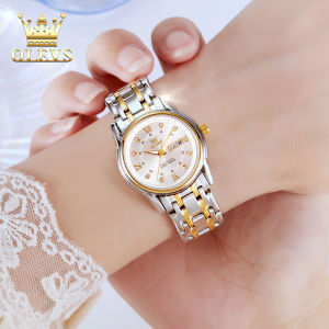 OLEVS jam tangan wanita terbaru 2024 anti air bercahaya kalender berlian dial stainless steel elegan mewah jam tangan perempuan