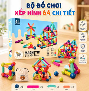 Đồ Chơi Nam Châm Lắp Ghép 64 Chi Tiết - Bộ Xếp Hình Nam Châm Giáo Dục STEM Kèm Túi Rút & Sách Hướng Dẫn Phát Triển Tư Duy Cho Bé