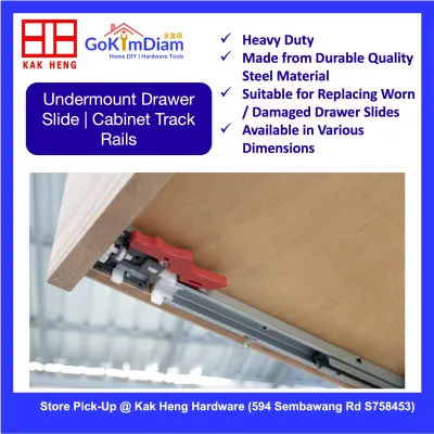Heavy Duty Undermount Drawer Slides Soft Close Concealed Cabinet Track Rail Runner Steel Bottom Mount 300mm-550mm Kak Heng Hardware