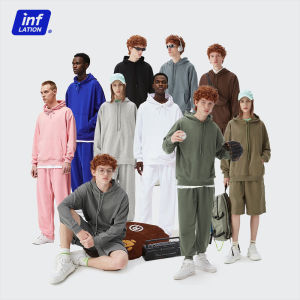 INFLATION brand 2022 autumn new street style 330g terry loose hooded round neck solid color couple wear clean and simple pullover sweater