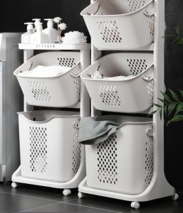 Locapure 2/3 Tier Clothes Laundry Storage Basket with Hanger optional