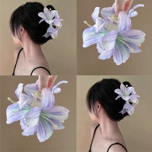 Purple Lily Flower Grasp Clip New Fashion Hairpin Flower Headwear Side Hairclip Hair Accessories