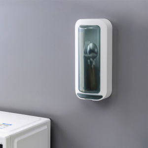 Wall-Mounted Cutlery Cage，Kitchen Punch Free Wall-Mounted Dustproof Cutlery Storage Rack Spoons Forks Drain Holder Rotating Chopsticks Cage Kitchen Utensil Hanging Containers Storage Box with Hanging Hook