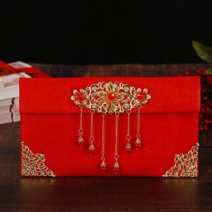 MMLUCK Cổ điển Túi đựng tiền may mắn Thanh lịch Lụa giả Phong bì Màu Đỏ Túi chúc phúc Nút thắt Trung Quốc Lễ Hội Mùa Xuân