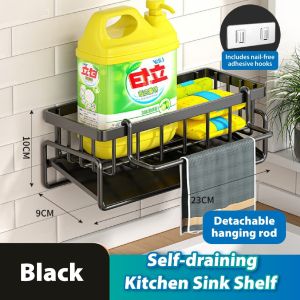 [SG STOCK] Kitchen Sink Sponge Storage Rack – No Drilling Quick Drain Rustproof Towel Soap Holder Space-Saving