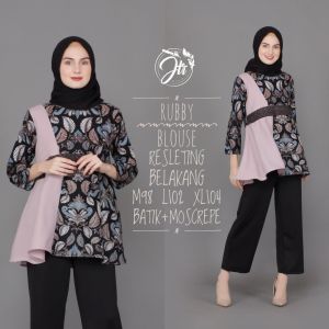 Rubby Blouse Batik Modern Baju Atasan Kerja Kantor Wanita Real Pict / blouse batik wanita modern / atasan wanita / kemeja batik wanita