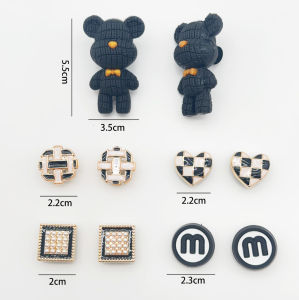 10Pcs/Set Shoes Charms Cartoon Cute 3D Teddy Bear Shoe Flower Decoration Accessories with Detachable Shoe Buckles for Hole Rubber Clogs