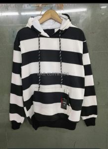 Sweater Hoodie Fullover Motif Salur Garis-Garis Stripe Pria Wanita Terbaru