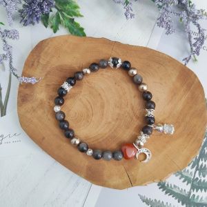 Ready Stock SG - Silver Obsidian Accent Red Agate Heart Crystal Bracelet Handmade Natural Healing Crystal Bracelets