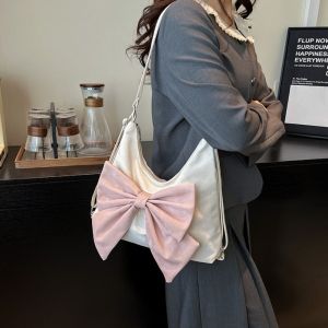 ESH63 Sweet Bow Shoulder Bag Y2K Multifunctional PU Backpack Simple Underarm Bag Large Capacity Handbag Girl