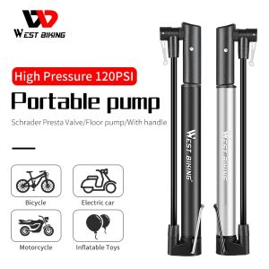 WEST BIKING Portable Mini Bike Foot Pump 120PSI Bicycle Pump With Hose Gauge Cycling Air Inflator Schrader Presta Valve Bike Air Pump