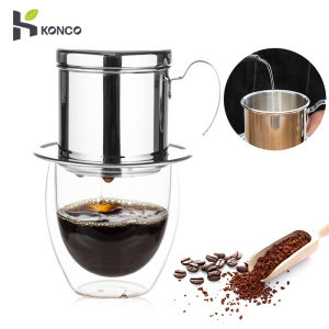 Konco Stainless Steel Vietnamese Drip Coffee Filter Maker Pot Infuser For Office Home Travelin Coffee Filter Set Best Coffee Dripper for Home/Kitchen/Office/Outdoor