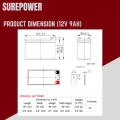 SUREPOWER Maintenance Free Sealed Lead Acid Battery (12V 9AH) UPS/ Automatic system/ PABX system/ fire alarm/ emergency lightning/ alarm system. 