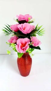 กระถางดอกไม้ กระถางจิ๋ว แจกันพร้อมดอกไม้ แจกัน ดอกกุหลาบสีชมพู ไหว้เสด็จพ่อ ร.5 กระถางดอกกุหลาบ พร้อมส่ง