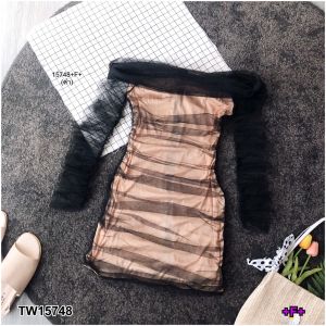 CC 15748 เดรสสั้น เดรสออกงาน เดรสงานแต่ง เดรสปาร์ตี้ (ฟรีไซส์ M อก 32-36 เอว 23-30 สพ36-38 ยาว 32)