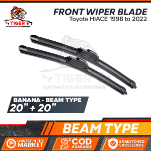 TIGERAUTO Toyota HIACE 1998 to 2022 20" + 20" Car Windshield Wiper Blade Set Pair - BEAM or FRAME Banana Frameless Design Aluminum Framed Auto Windshield Substitute ABS Plastic Universal Front Shield Wiper Heavy Duty Silent Grade Silicone Rubber