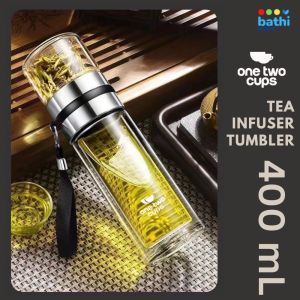 Botol Minum Tumbler Saringan Teh 400 ml Borosilicate Glass BPA Free One Two Cups