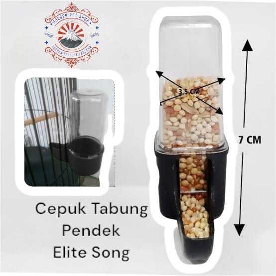 Cepuk Tabung Dispenser Pendek Tempat Makan Burung Merk Elite Song