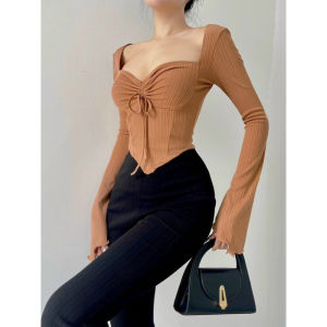 Áo Thun Nữ Tay Dài Kiểu Mới Rút Dây Ngực Chât Gân Thái NP999