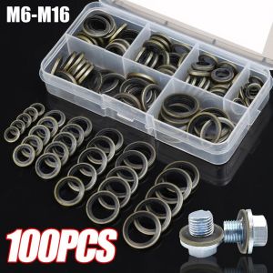 CHUN053634 100Pcs Metal Rubber Bonded Washer Drainage Bolt Pad Fasteners Oil Drain Plug Gasket  Combined Sealing Ring