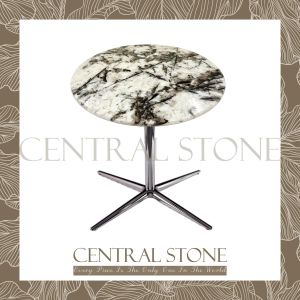 CENTRAL STONE Italian Natural Marble Quartz Coffee Side Table Dia40cm -Silver Fox